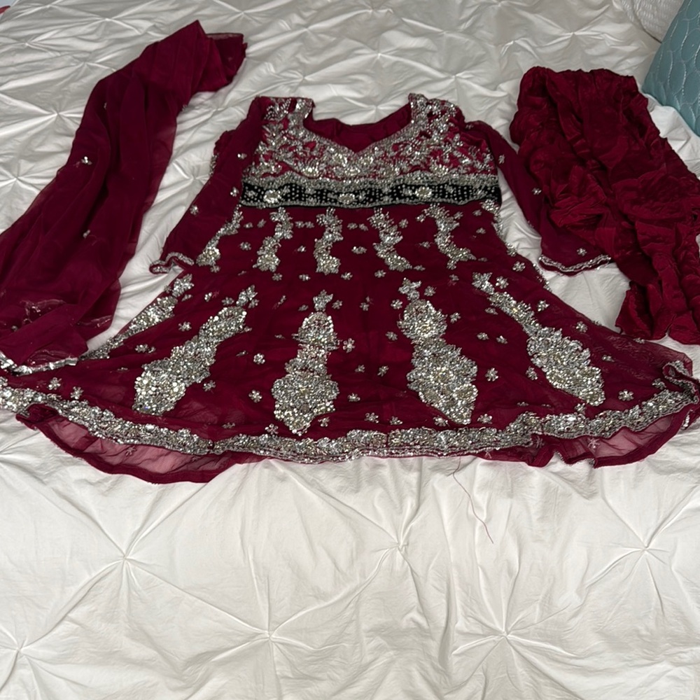 Elegant Maroon and Silver Anarkali with pants